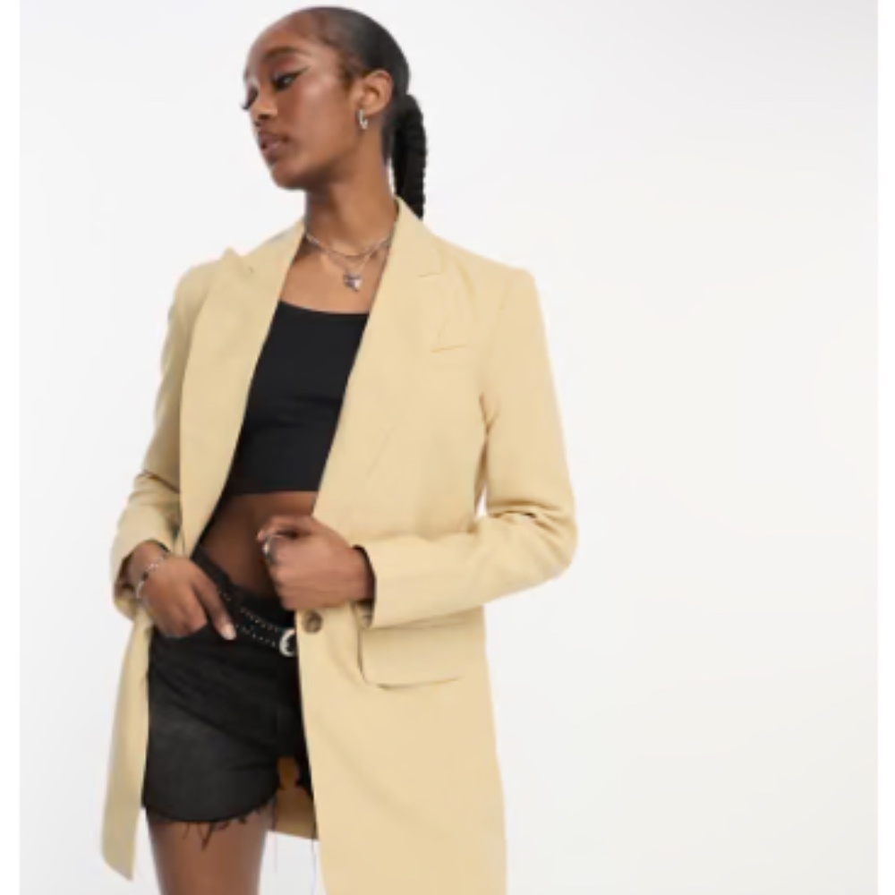 NEW ASOS DESIGN Tall long line perfect blazer in stone Size 16
